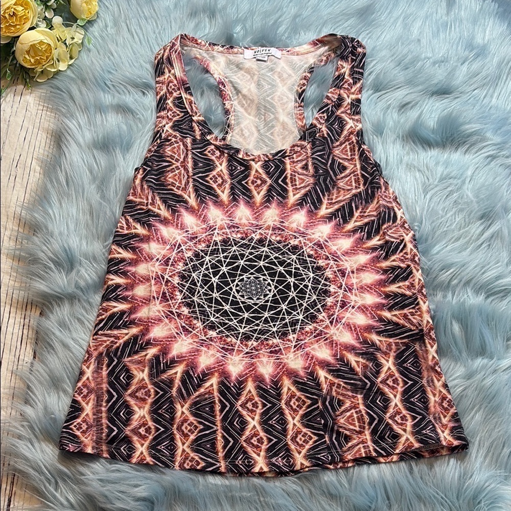 Wolven Heliocentric Pink Patterned Racerback Tank sz XS